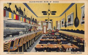 Glorified Ham and Eggs, Miami Beach, Florida, Early Linen Postcard, Unused