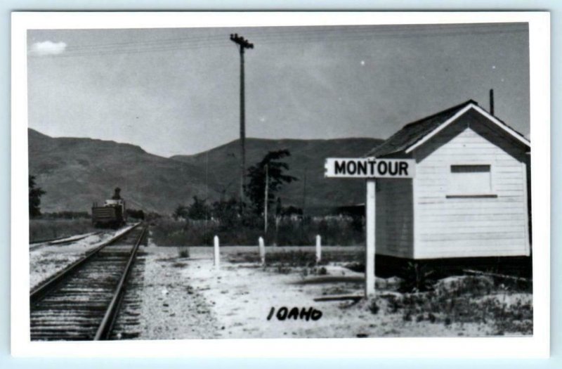 RPPC  MONTOUR, Idaho ID ~ Repro RAILROAD DEPOT ca 1950s-60s Gem County Postcard