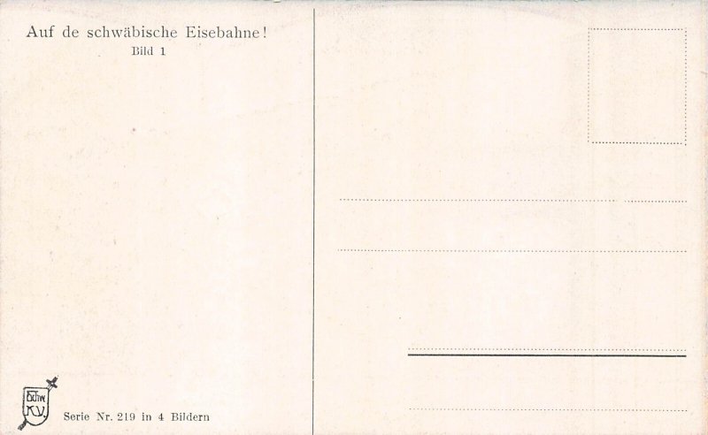 B046 Auf de Schwaebische Eisebahne Train Station Stuttgart Hurried Men postcard
