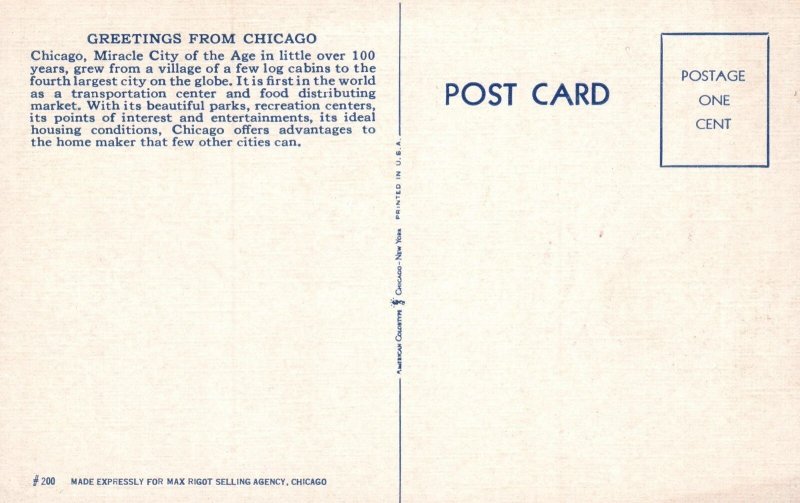 VINTAGE POSTCARD GREETINGS FROM CHICAGO MULTI-VIEW LINEN MINT CONDITION