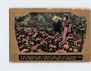 Postcard Love Romance Greeting Card with Quote and Lovers Garden Picture