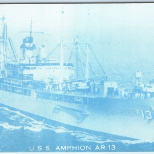 c1960s USS Amphion AR-13 US Navy Repair Ship WWII Blue Litho Photo Unique A314