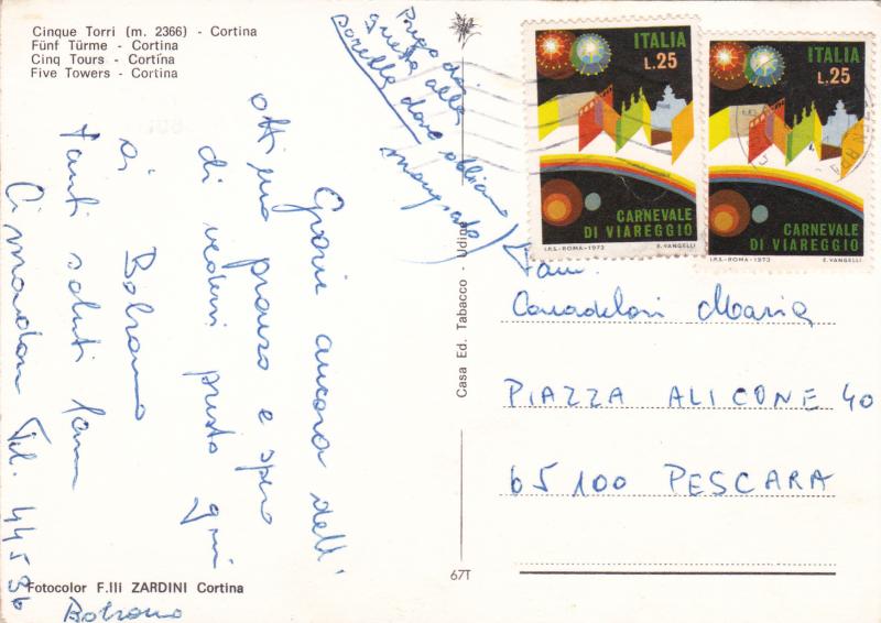 Italy Postcard Costina 1974 Cinque Torri 67T.
