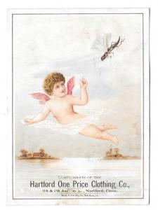 Victorian Trade Card Hartford CT One Price Clothing Flying Insect Cherub Angel