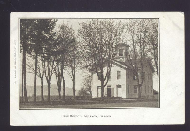 LEBANON OREGON HIGH SCHOOL BUILDING ANTIQUE VINTAGE POSTCARD 1906 B&W