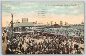 1919 Crowd On The Beach Atlantic City New Jersey Near Steel Pier Posted Postcard