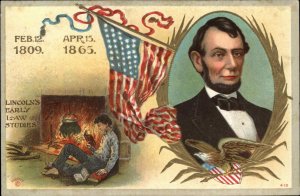PATRIOTIC Abraham Lincoln as Boy Reading by Fire c1915 Postcard