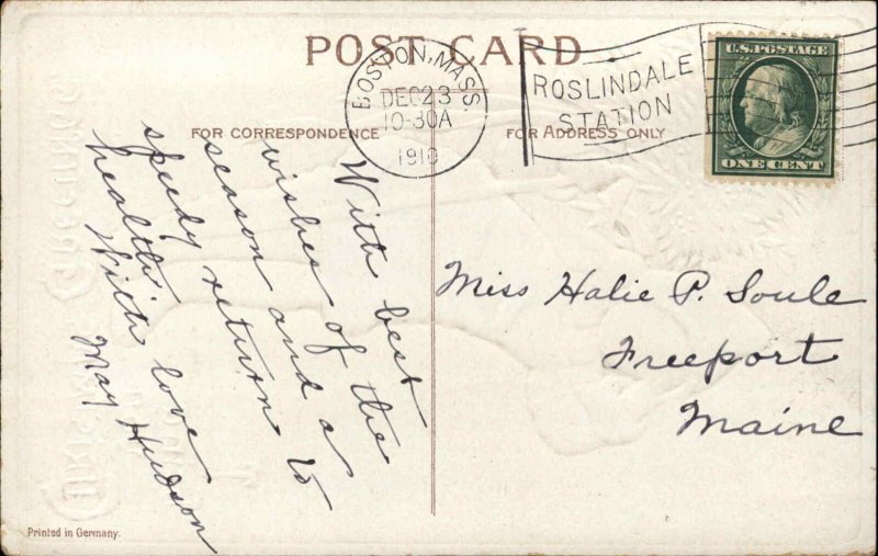 Christmas Boy White Snow Suit Embossed Ellen Clapsaddle  c1910 Postcard #1