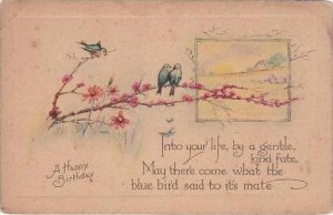 Happy Birthday Greetings Birds Sitting on Branch