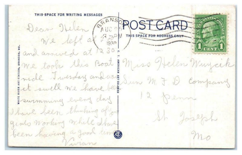 LAKE TANEYCOMO, Missouri MO ~ Excursion Boat SADIE H. 1936 Linen Postcard