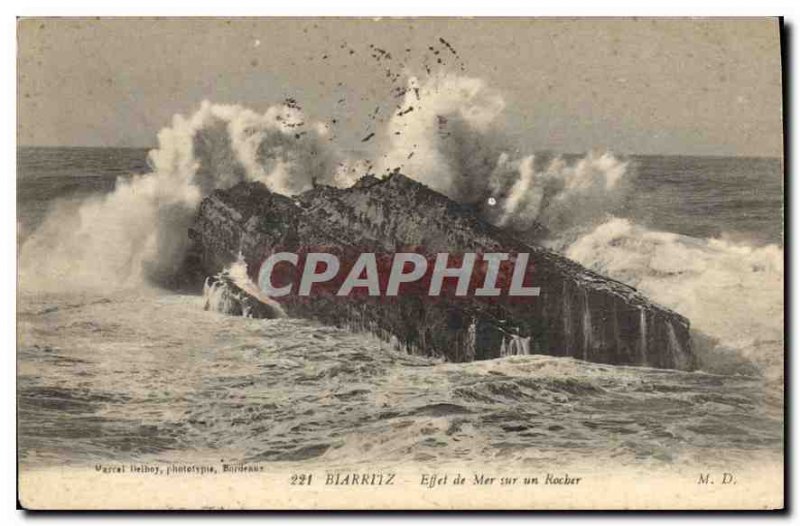 Old Postcard Biarritz Effect on Sea Rock
