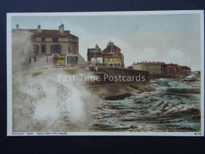 Essex WALTON ON THE NAZE Rough Sea c1930's Postcard by Salmon 9116