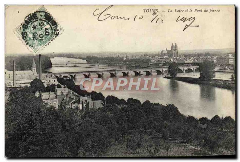 Old Postcard Tours Loire and Le Pont De Pierre