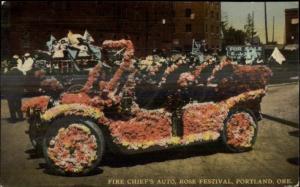 Portland OR Fire Chief Car Auto Rose Festival c1910 Postcard