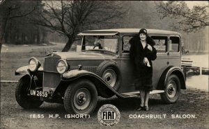 Car Advertising FIAT Pretty Woman Coachbuilt Saloon c1920s Real Photo Postcard