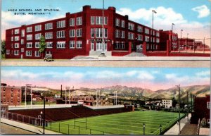 Linen Postcard High School and Stadium in Butte, Montana
