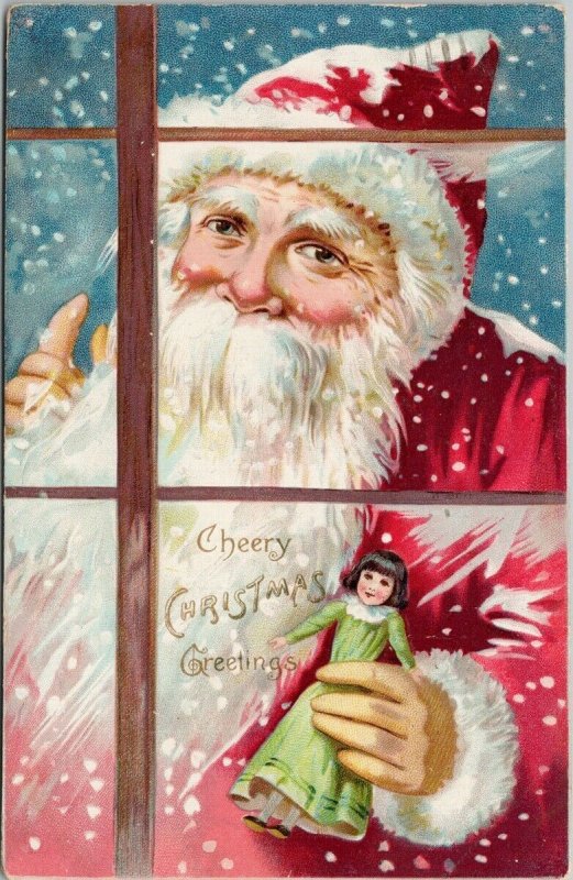 Santa Claus Doll Cheery Christmas Greetings Xmas TUCK 102 Postcard G78