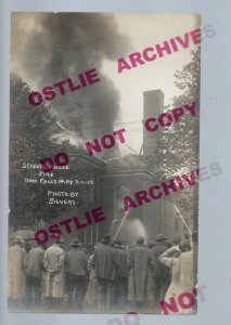 Iowa Falls IA RPPC 1913 FIRE Flames HIGH SCHOOL BURNING nr Ackley Hampton Eldora