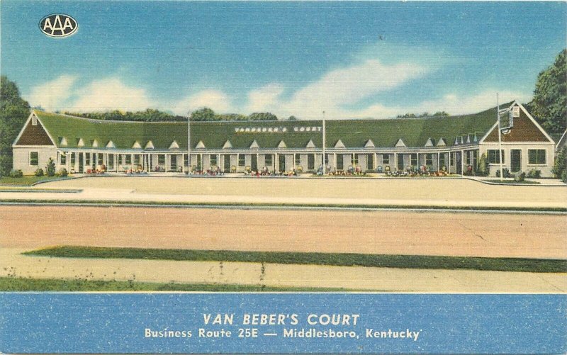 Postcard Kentucky Middlesboro Van Beber's Court roadside Cline 23-41