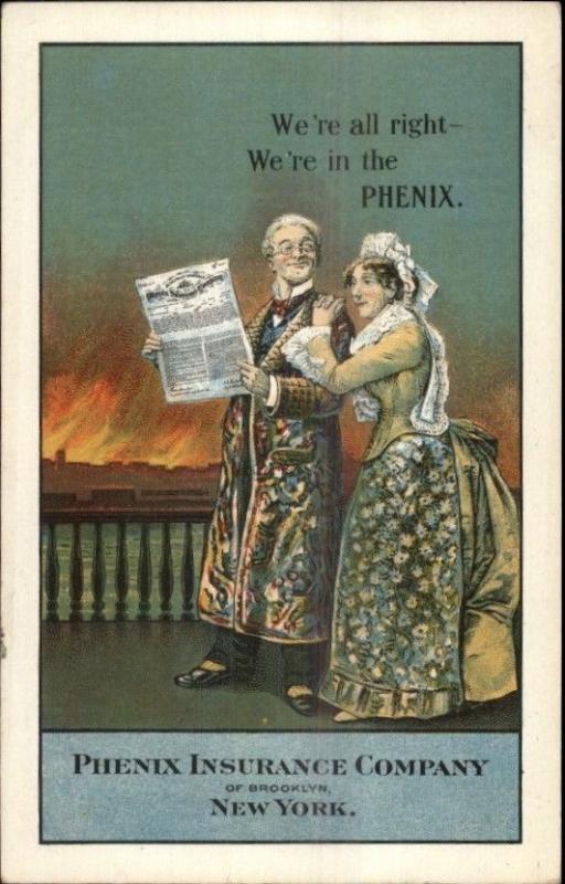 Phenix Insurance Co Brooklyn NY Old Couple Motif c1910 Postcard