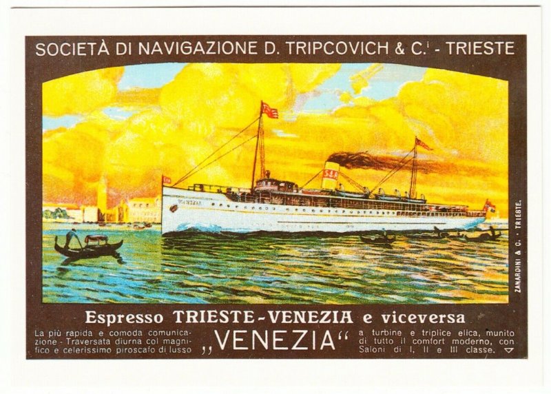 Tripcovich Shipping Co. Ship SS Venezia Trieste to Venice 1913 Repro Postcard