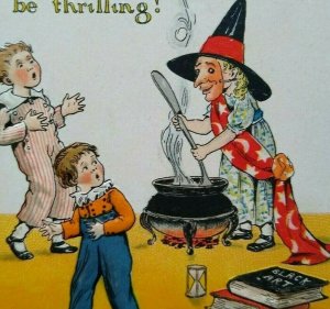 Tucks Halloween Postcard Witch Cauldron Black Arts Crescent Moon 190 Unused 