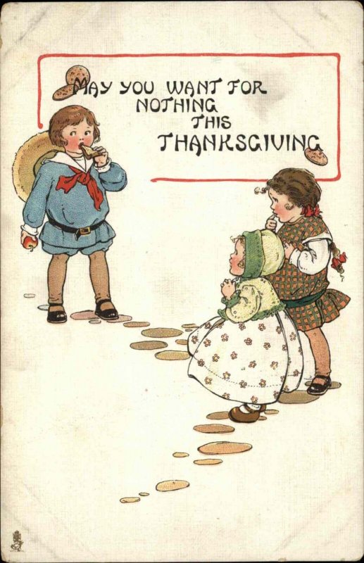Tuck Thanksgiving Hungry Girls Eye Boy with Food c1910 Vintage Postcard