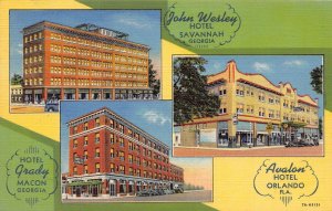 HOTELS~JOHN WESLEY SAVANNAH GA~GRADY-MACON GA~AVALON CHICAGO IL~1937 POSTCARD