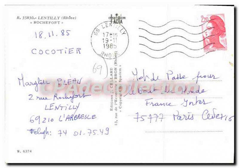 Modern Postcard Lentilly Rhone Rochefort