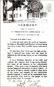 Postcard Vermont - From Speech of President Coolidge at Bennington