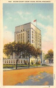 RACINE, WI Wisconsin  RACINE COUNTY COURT HOUSE  Courthouse  1939 Linen Postcard
