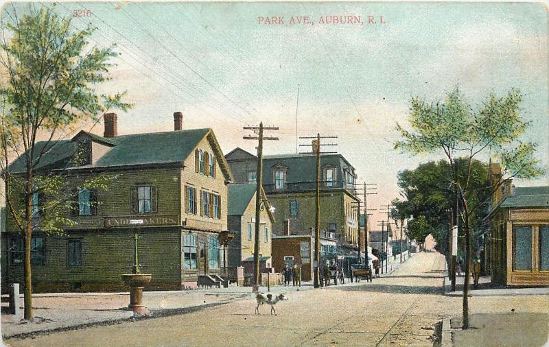 Vintage Postcard Park Avenue Auburn Rhode Island Cranston Pawtuxet street Scene