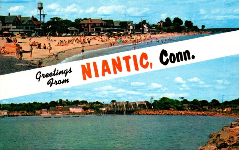 Connecticut Niantic Greetings Showing Crescent Beach and Niantic Bay & Railro...