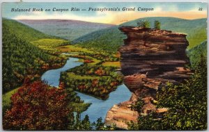 1950's Balanced Rock On Canyon Rim Pennsylvania's Grand Canyon Posted Postcard