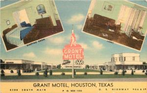 Linen Roadside Multiview Postcard Grant Motel, Houston TX 8200 So. Main unposted