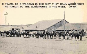 Wagon Team Hauling Wool From Ranch to Warehouse Wyoming 1910c postcard