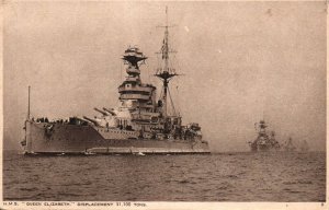 British Royal Navy HMS Queen Elizabeth -  31,100 Ton - RPPC Photo WWI  c1910s