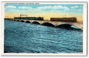 c1920 Galveston Causeway Locomotive Train Railroad Galveston Texas TX Postcard