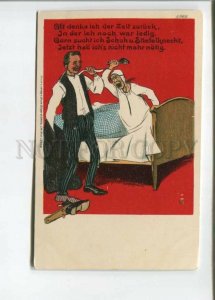 471716 COMIC Angry WIFE & Drunk Husband Vintage postcard LITH Bruno Burger #6968