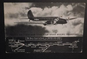 Mint USA Postcard United Airlines New High Speed Boeing Transport