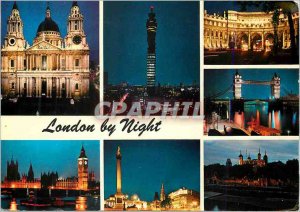 'Postcard Modern London By Night St Paul''s Cathedral Houses of Parliament an...