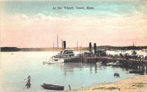 Onset MA At The Wharf Boats Hand Tinted Postcard