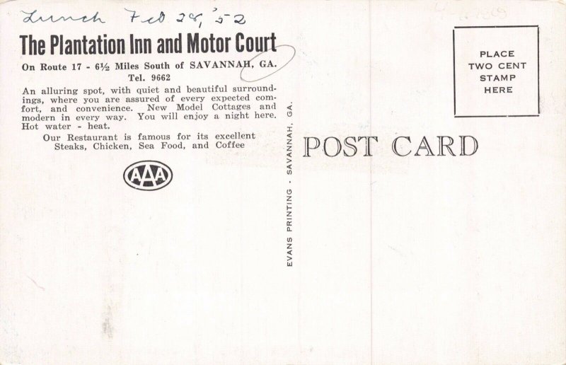 Postcard Plantation Inn and Motor Court in Savannah, Georgia~129614