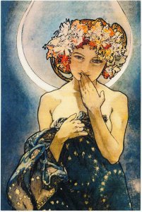 Study for The Moon and the Stars by Alphonse Mucha Repro Art Postcard