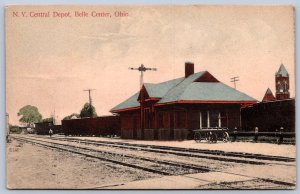 K42/ Belle Center Ohio Postcard c1910 New York Central Railroad Depot 325