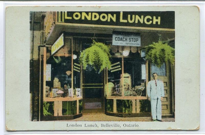 London Lunch Cafe Restaurant Belleville Ontario Canada 1930s postcard