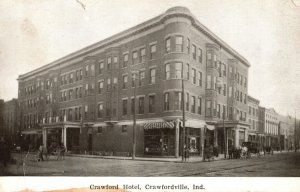 VINTAGE POSTCARD CRAWFORD HOTEL AT CRAWFORDVILLE INDIANA 1909 SOME SMALL STAINS