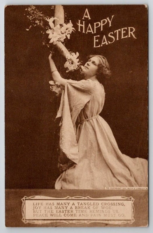 Easter Greetings Woman With Flowers On Cross Postcard T28