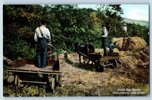 Ireland Postcard Irish Hay Carts with Solid Wheels in Farm c1910 Unposted