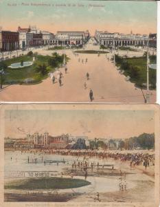 Lot 2 postcards Uruguay Montevideo Playa Ramirez Plaza Independencia